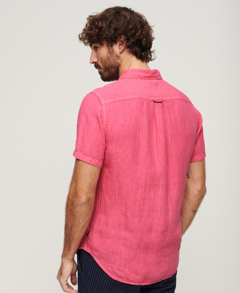 Camisa em linho manga curta rosa