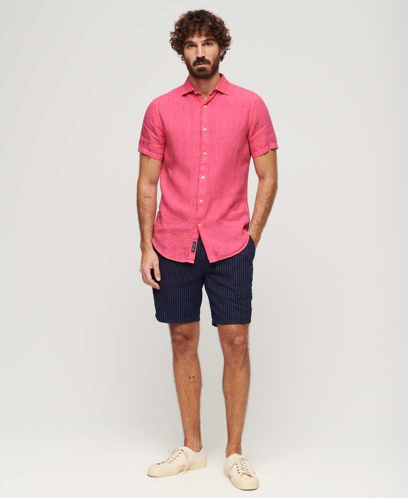 Camisa em linho manga curta rosa