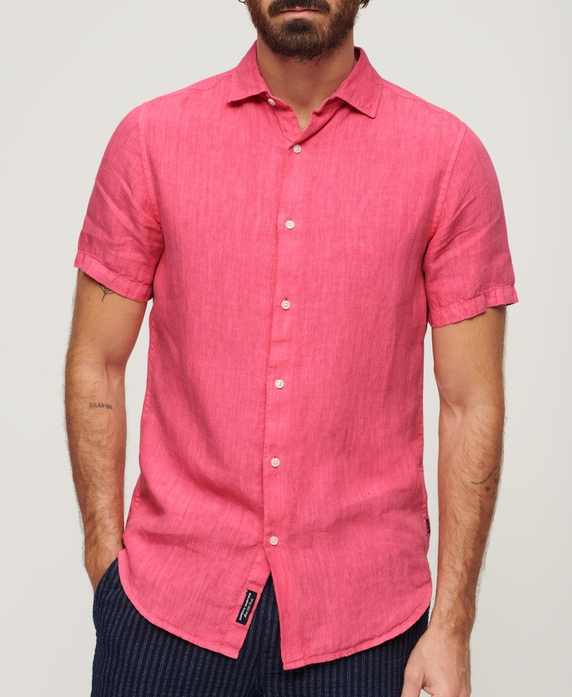 Camisa em linho manga curta rosa