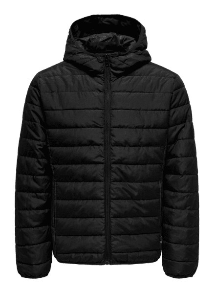 Casaco acolchoado preto com capuz - Only&Sons