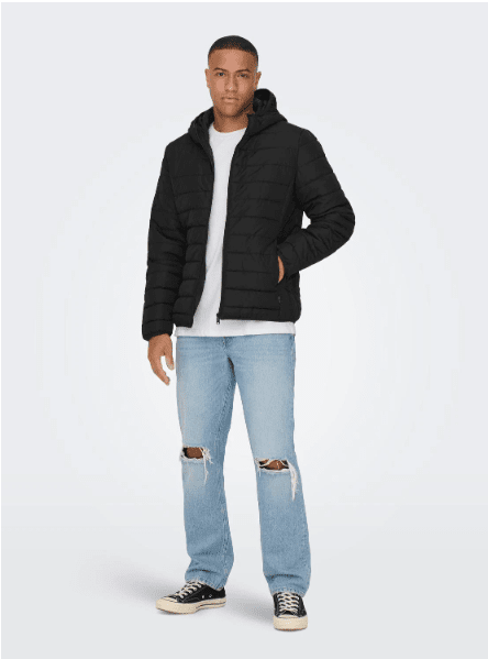Casaco acolchoado preto com capuz - Only&Sons