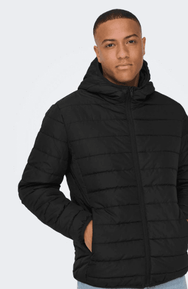 Casaco acolchoado preto com capuz - Only&Sons