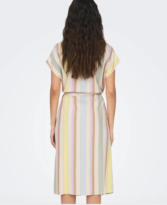 Vestido ajustável de riscas verde e laranja