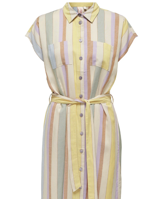 Vestido ajustável de riscas verde e laranja