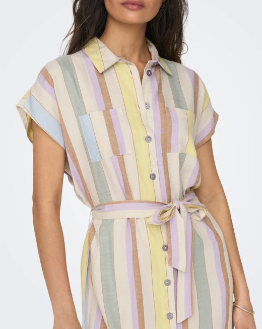 Vestido ajustável de riscas verde e laranja