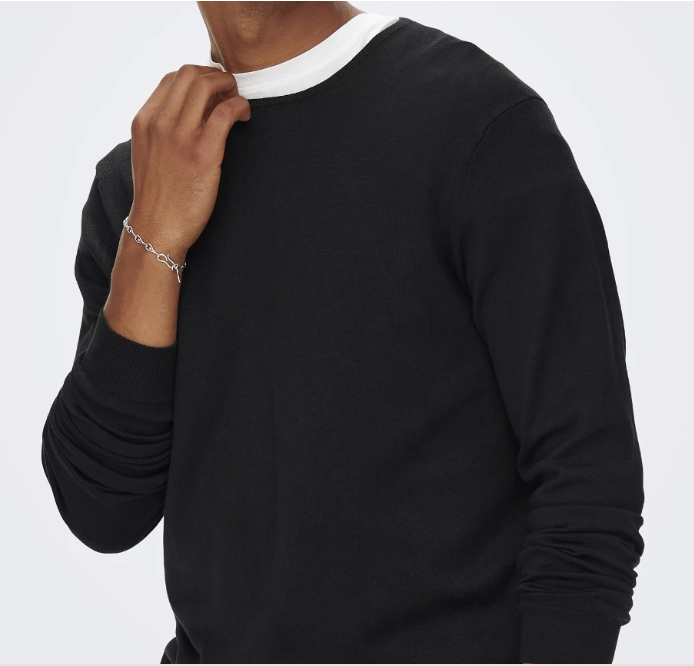 Pullover de malha gola redonda preto