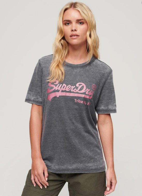 T-shirt decote redondo cinza escuro com glitter