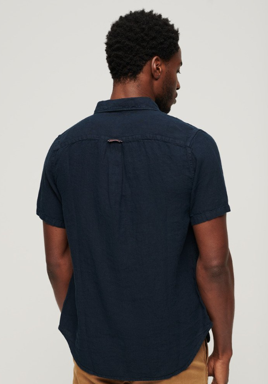 Camisa de linho azul escuro m/c
