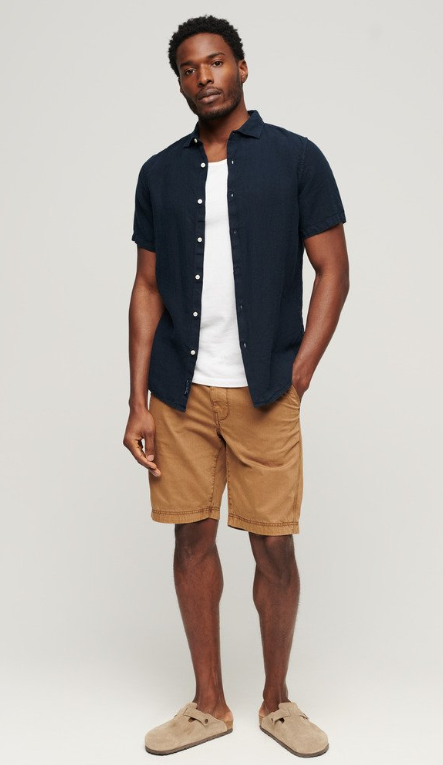 Camisa de linho azul escuro m/c