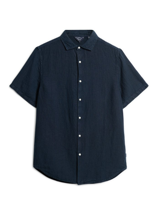 Camisa de linho azul escuro m/c
