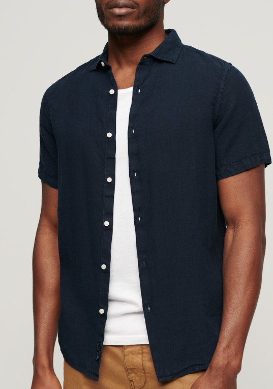 Camisa de linho azul escuro m/c