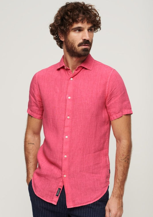 Camisa em linho manga curta rosa