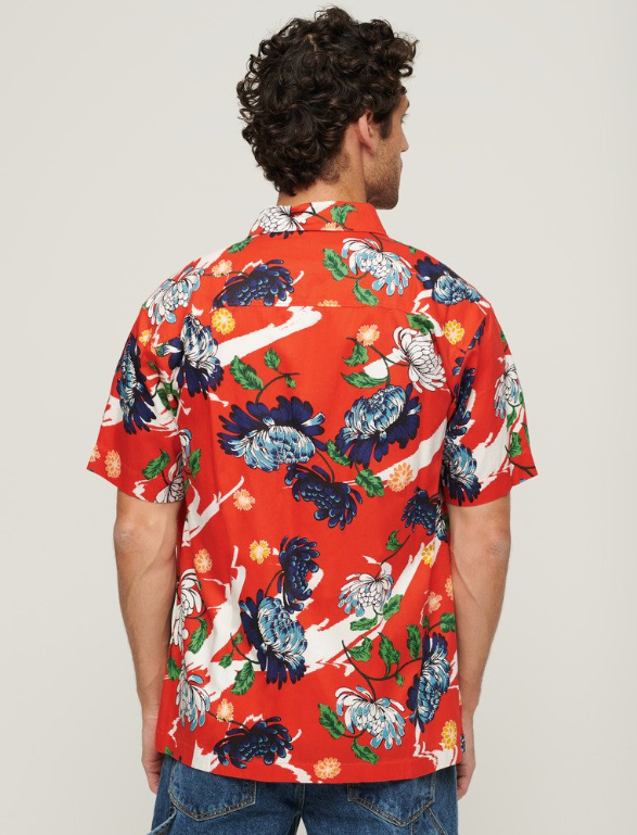 Camisa havaiana orange floral