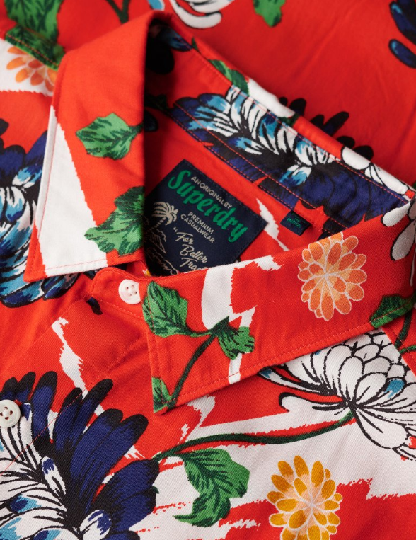 Camisa havaiana orange floral