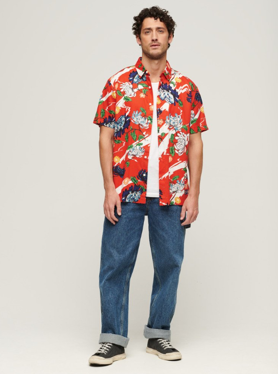 Camisa havaiana orange floral