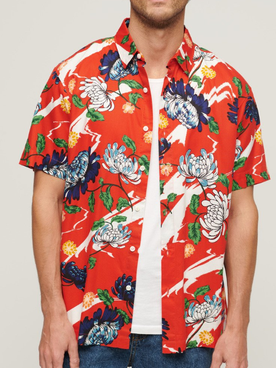 Camisa havaiana orange floral