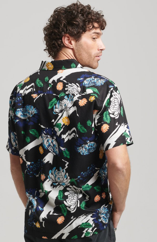 Camisa havaiana black floral