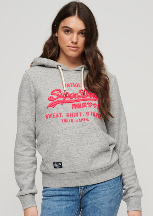 Hoodie com bolso cinza claro Superdry