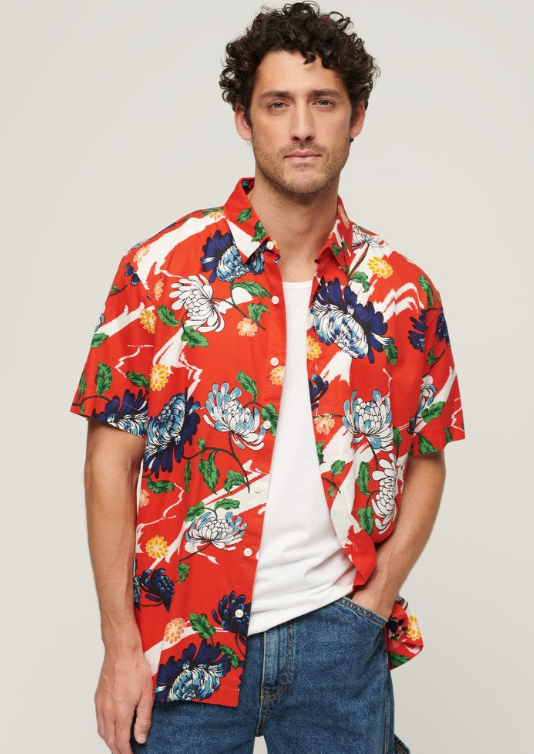 Camisa havaiana orange floral