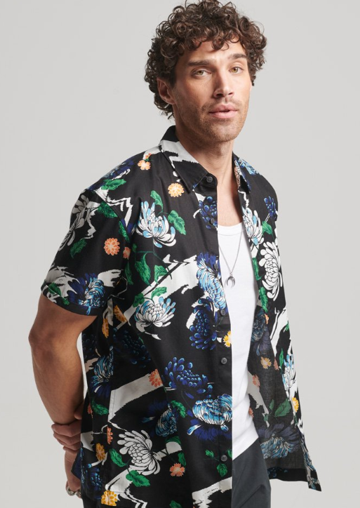 Camisa havaiana black floral