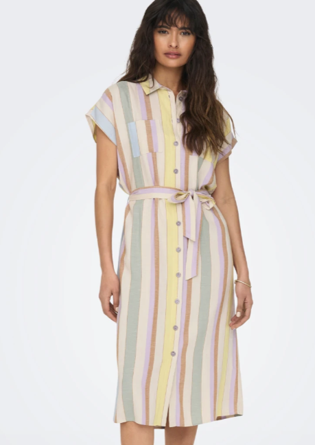 Vestido ajustável de riscas verde e laranja