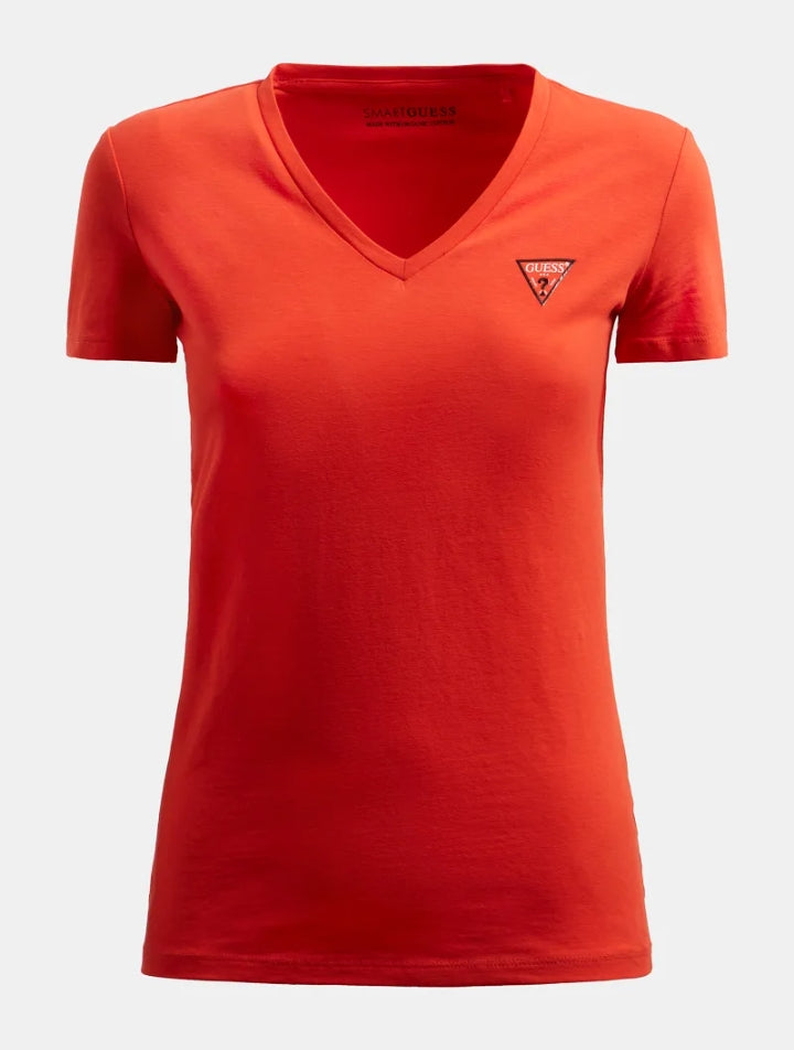 T-shirt básica decote V Guess vermelho